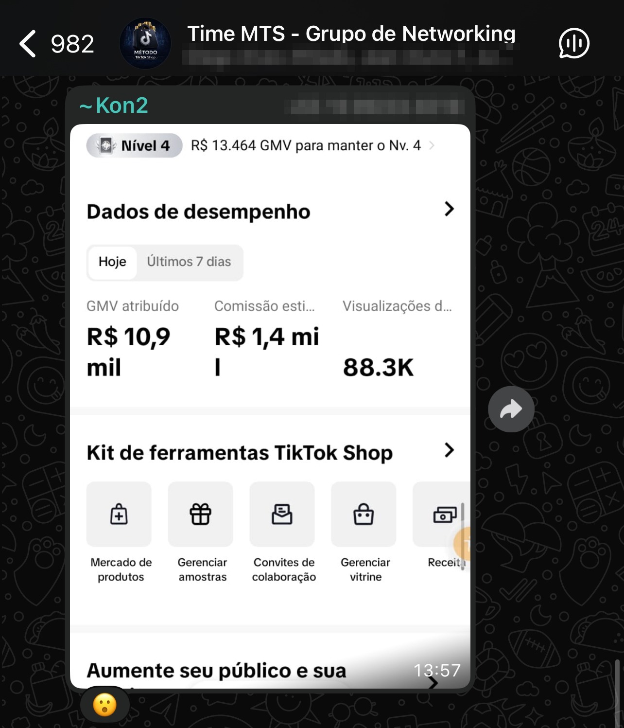 Aluno com R$ 10,9 mil vendidos e R$ 1,4 mil de comissão estimada em um dia
