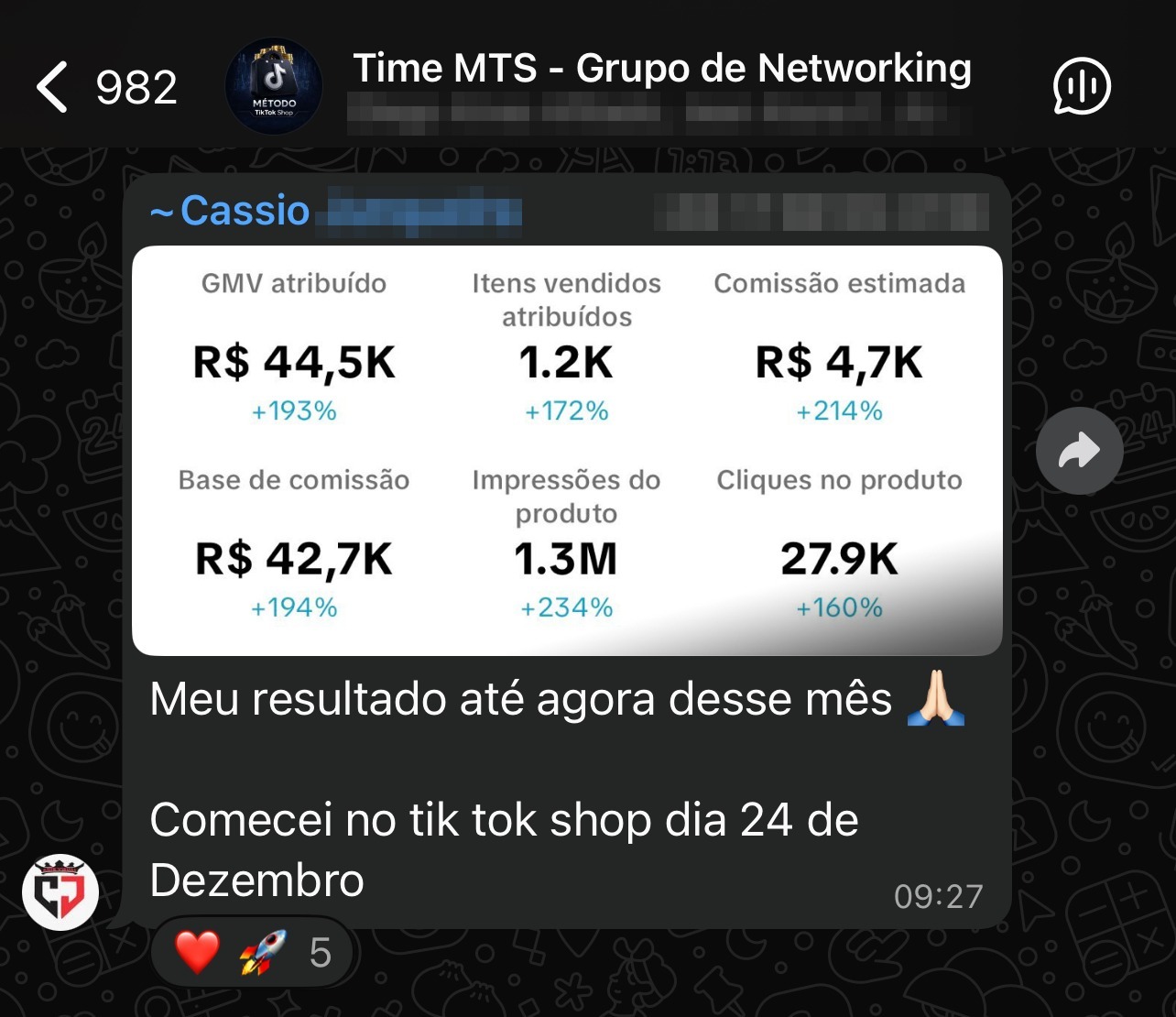 Cassio: R$ 44,5 mil vendidos, 1.200 itens e R$ 4,7 mil de comissão estimada